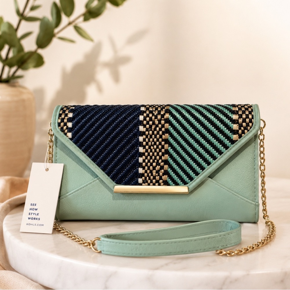 Apt 9 RFID Crossbody Wallet Mint Envelope Clutch NWT Woven Flap